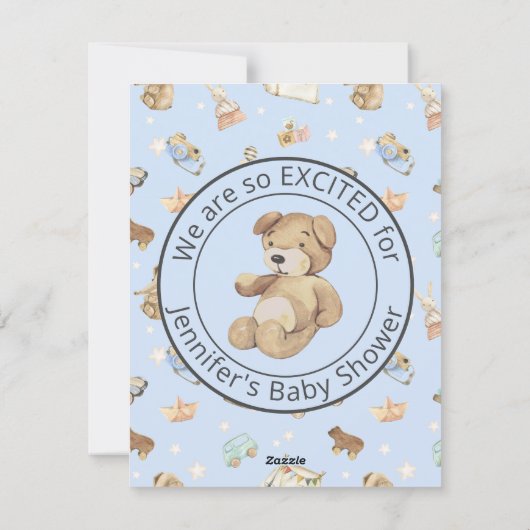 かわいいシンプルブルーボーイベビーシャワー 招待状 (裏面)