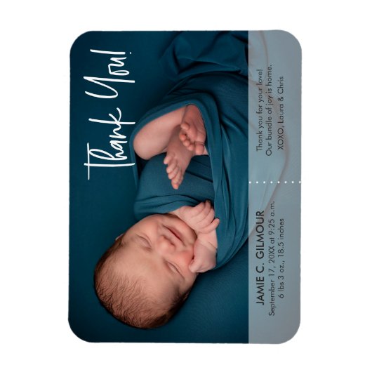 かわいいシンプルベビーありがとう名前Statフォト誕生 マグネット (縦)