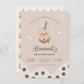 かわいいシンプルボバブルミルクティー誕生日 招待状 (正面/裏面)