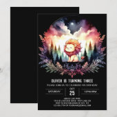 かわいいシンプルライオン誕生日 招待状 (正面/裏面)