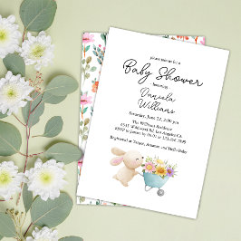 かわいいシンプルリトルバニー ワイルドフラワーズ ベビーシャワー 招待状