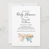 かわいいシンプルリトルバニー ワイルドフラワーズ ベビーシャワー 招待状 (正面)