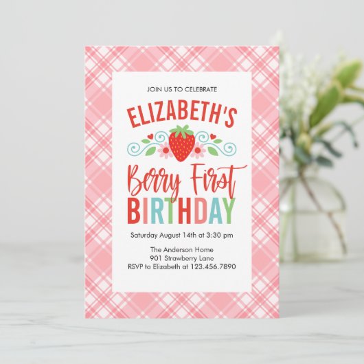 かわいいシンプルレッドベリースイートフォト誕生日 招待状 (スタンド正面)