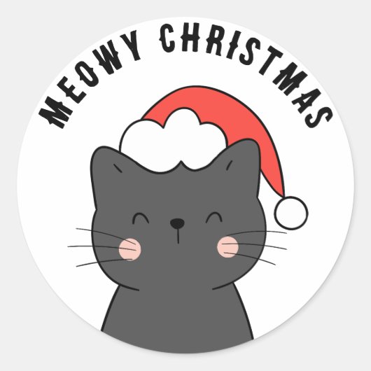 かわいいシンプルーMeowy Christmas Catステッカー ラウンドシール (正面)