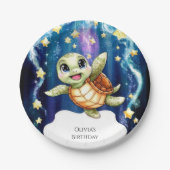 かわいいシンプル子どもウミガメ誕生日 ペーパープレート (正面)