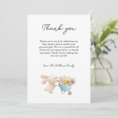 かわいいシンプル小さなバニーワイルドフラワーベビーシャワー サンキューカード (スタンド正面)