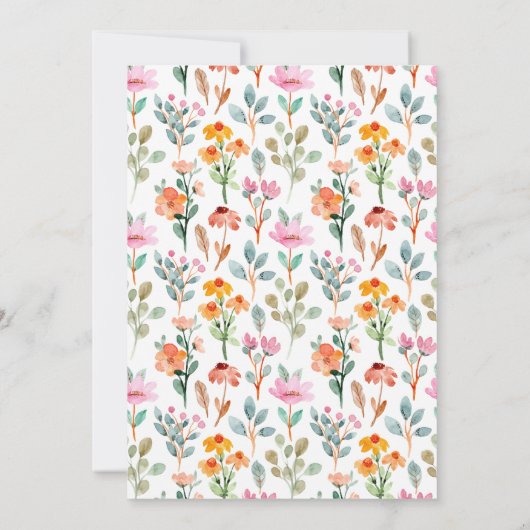 かわいいシンプル小さなバニーワイルドフラワーベビーシャワー 招待状 (裏面)