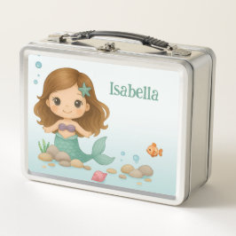 かわいいシンプル小さな人魚 メタルランチボックス