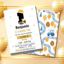 かわいいシンプル建築トラックの子供たち1歳の誕生日