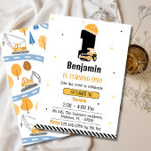 かわいいシンプル建築トラックの子供たち1歳の誕生日 招待状