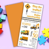 かわいいシンプル建築トラックの子供たち1歳の誕生日 招待状