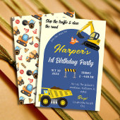 かわいいシンプル建築トラックの子供たち1歳の誕生日 招待状