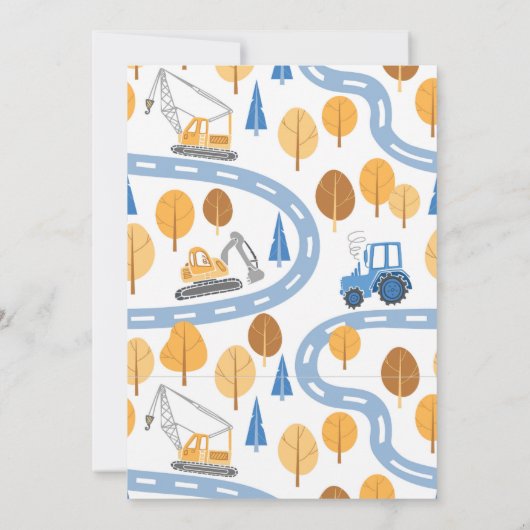 かわいいシンプル建築トラックの子供たち2nd誕生日 招待状 (裏面)