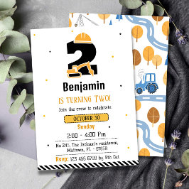 かわいいシンプル建築トラックの子供たち2nd誕生日 招待状