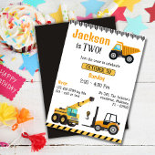 かわいいシンプル建築トラックの子供たち2nd誕生日 招待状