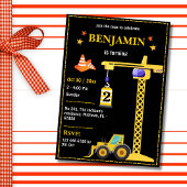 かわいいシンプル建築トラックの子供たち2nd誕生日 招待状