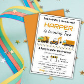 かわいいシンプル建築トラックの子供たち2nd誕生日 招待状