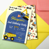 かわいいシンプル建築トラックの子供たち2nd誕生日 招待状