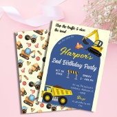 かわいいシンプル建築トラックの子供たち2nd誕生日 招待状