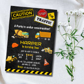 かわいいシンプル建築トラックの子供たち2nd誕生日 招待状