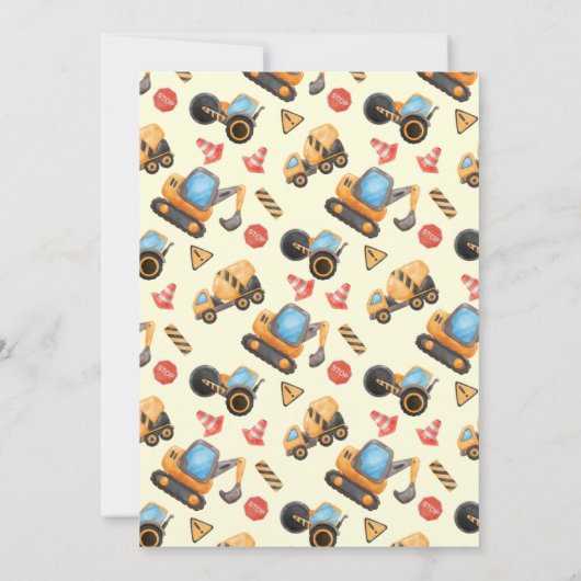 かわいいシンプル建築トラックの子供たち2nd誕生日 招待状 (裏面)