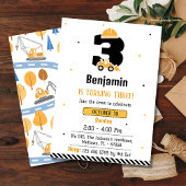 かわいいシンプル建築トラックの子供たち3歳の誕生日 招待状