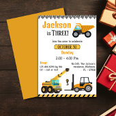 かわいいシンプル建築トラックの子供たち3歳の誕生日 招待状