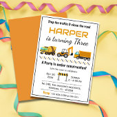 かわいいシンプル建築トラックの子供たち3歳の誕生日 招待状