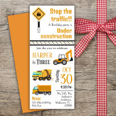 かわいいシンプル建築トラックの子供たち3歳の誕生日 招待状