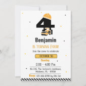 かわいいシンプル建築トラックの子供たち4歳の誕生日 招待状 (正面)