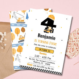かわいいシンプル建築トラックの子供たち4歳の誕生日 招待状