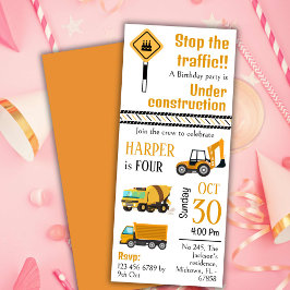 かわいいシンプル建築トラックの子供たち4歳の誕生日 招待状