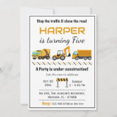 かわいいシンプル建築トラックの子供たち5歳の誕生日 招待状 (正面)