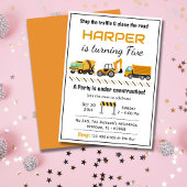 かわいいシンプル建築トラックの子供たち5歳の誕生日 招待状