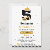 かわいいシンプル建築トラックの子供たち5歳の誕生日 招待状 (正面)