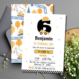 かわいいシンプル建築トラックの子供たち6歳の誕生日 招待状