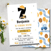 かわいいシンプル建築トラックの子供たち7歳の誕生日 招待状