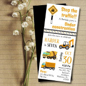 かわいいシンプル建築トラックの子供たち7歳の誕生日 招待状