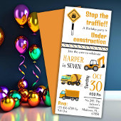 かわいいシンプル建築トラックの子供たち7歳の誕生日 招待状