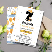 かわいいシンプル建築トラックの子供たち7歳の誕生日 招待状