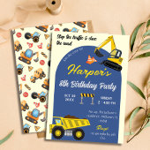 かわいいシンプル建築トラックの子供たち8歳の誕生日 招待状