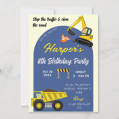 かわいいシンプル建築トラックの子供たち8歳の誕生日 招待状 (正面)