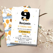 かわいいシンプル建築トラックの子供たち9歳の誕生日 招待状