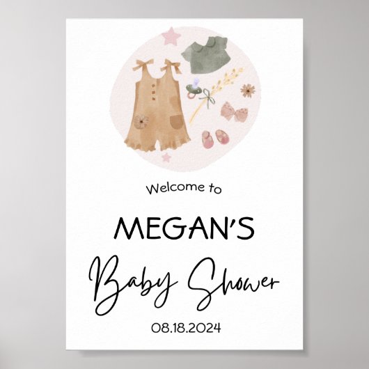 かわいいシンプル服ピンクの赤ちゃんシャワーへようこそ ポスター (正面)