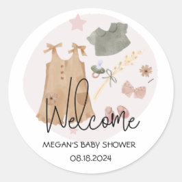 かわいいシンプル服ピンクの赤ちゃんシャワーへようこそ ラウンドシール