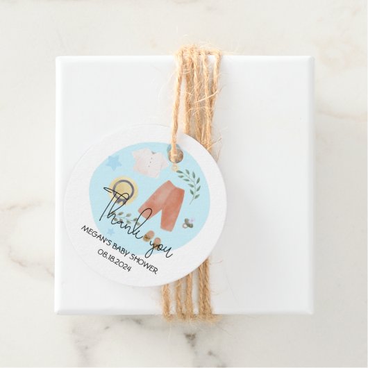 かわいいシンプル服ブルーベビーシャワーありがとう フェイバータグ (インサイチュ)