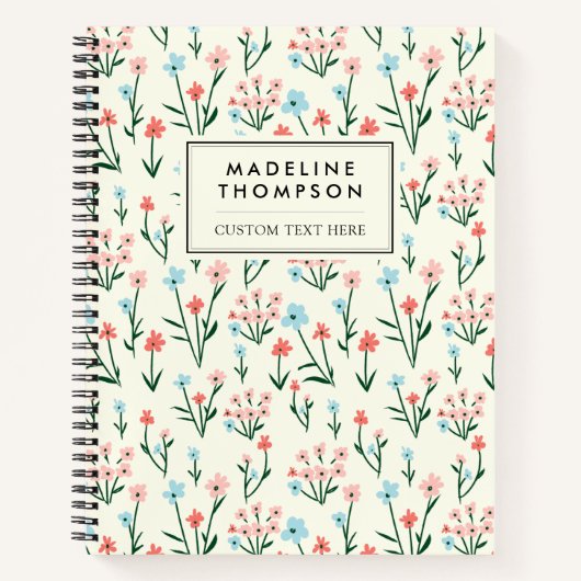かわいいシンプル植物性ピンクブルーフラワーフローラ  ノートブック (正面)