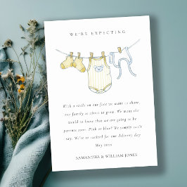 かわいいシンプル物干し線イエローベビー告知 サンキューカード