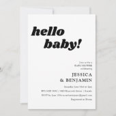 かわいいシンプル白い背景ハローベビーシャワー 招待状 (正面)