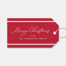 かわいいシンプル赤い休日の波打つ白い線 ギフトタグ